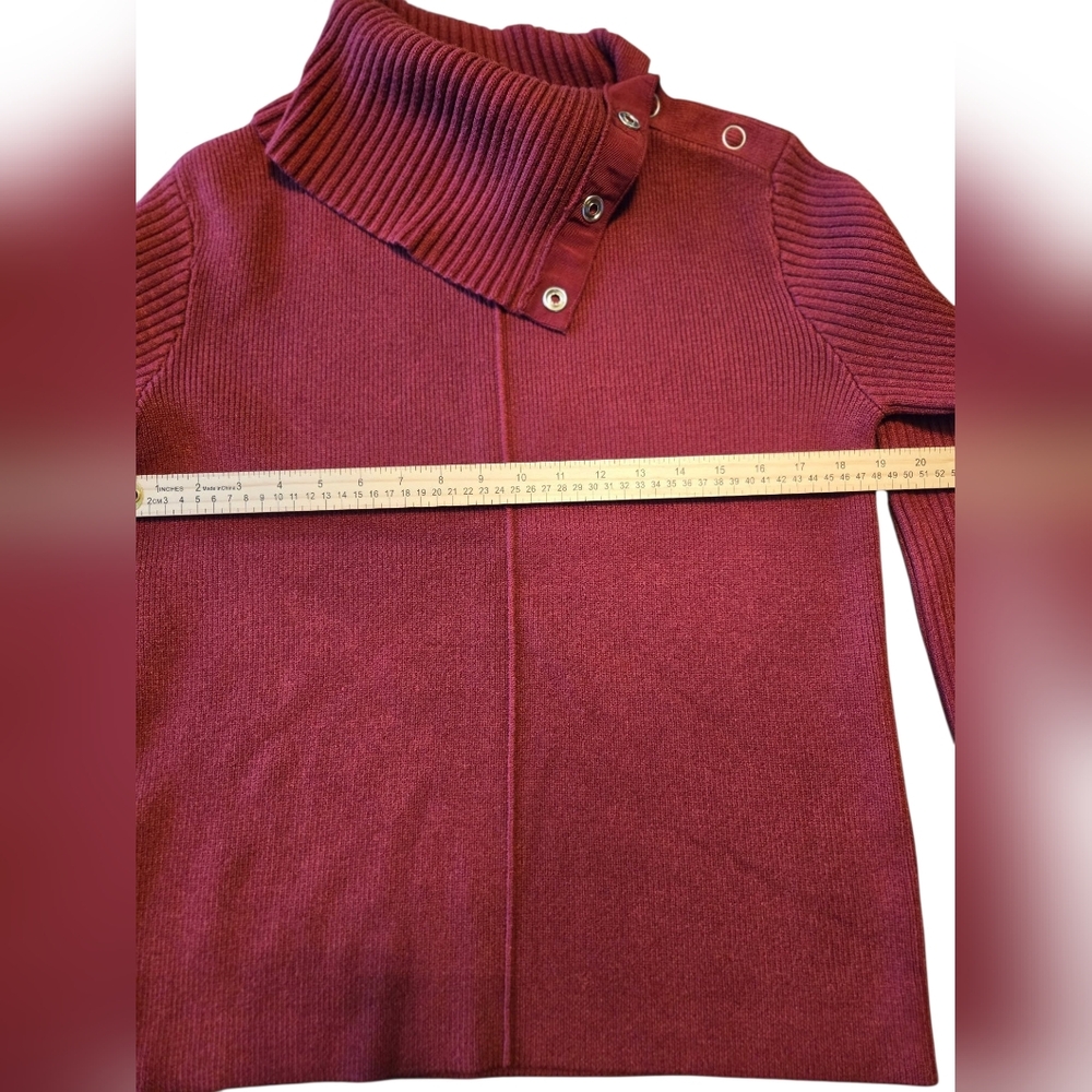 CAbi Deep Red / Maroon Color Cowl Neck Sweater with Button Accents - Picture 4 of 6